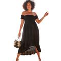 Plus Size Women's Lauren Smocked Off the Shoulder High Low Dress by Swimsuits For All in Black (Size 10/12)