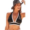 Plus Size Women's Bliss Colorblock Pleated Halter Bikini Top by Swimsuits For All in Black White (Size 8)