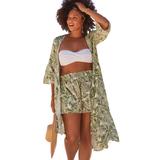 Plus Size Women's Taylor Open Front Kimono by Swimsuits For All in Green White Palm (Size 10/12)