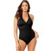 Plus Size Women's Shirred Halter One Piece Swimsuit by Swimsuits For All in Black (Size 10)