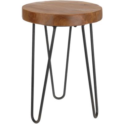Teak Holz Hocker 42 cm - Massivholz Sitzhocker Metall Blumenhocker Blumenständer Image