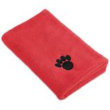 Red Embroidered Paw Pet Towel, 44" L X 27.5" W X 0.2" H, .51 LB