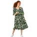 Plus Size Women's Empire V-Neck Ruffled Dress by ellos in Black Green Floral (Size 12)