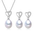 TreasureBay Women's Pearl Jewellery Set - 925 Silver AA Grade 8-9mm Pearl Necklace Dangle Drop Earrings for Women Ladies Girls Bridal Jewellery (White - Style 2)