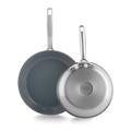 GreenPan Treviso Healthy Ceramic Non-Stick 24cm & 28cm Stainless Steel Frying Pan Set, PFAS-free, Induction, Oven safe, Silver