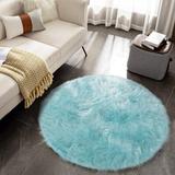 Blue 59.15 x 59.15 x 2.5 in Area Rug - Everly Quinn Area Rug, Soft Faux Sheepskin Area Rug, 3' X 5' Handmade Faux Fur Rugs, Indoor Fluffy Plush Rugs, Bedroom Area Rug Furry Carpet | Wayfair