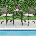 Red Barrel Studio® 3pcs Patio Metal Bar Set Outdoor Conversation Furniture Set W/Cushions Metal in Black | Wayfair 06F7B89AC793434D85BD29B4DD575720