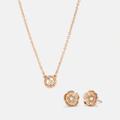 Coach Jewelry | Brand New Coach Open Circle Necklace And Tea Rose Stud Earrings Set | Color: Silver | Size: Os