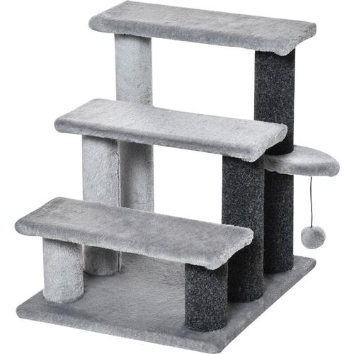 PawHut Haustiertreppe Katzentreppe mit Kratzbaum Ball 4-stufige Hundetreppe Tiertreppe Spanplatte