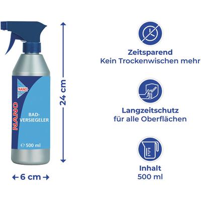 Wenko - Maximex Nano Badversiegler 500 ml, Beugt Kalkflecken vor, Silber matt, transparent,