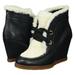 Kate Spade Shoes | Kate Spade Ny Sandy Black Leather Shearling Ankle Boots Black Wedges Sz 9 *New | Color: Black/White | Size: 9