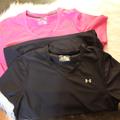 Under Armour Tops | 2 Under Armour , Fitted Heat-Gear Short Sleeve Shirt Black And Fuchsia | Color: Black/Pink | Size: L