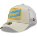 Men's New Era Khaki/White Los Angeles Chargers Happy Camper A-Frame Trucker 9FORTY Snapback Hat