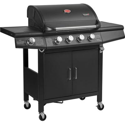 Red 4+1 Gasgrill bbq grillwagen Edelstahl Brenner+ Seitenkocher Schwarz - Taino