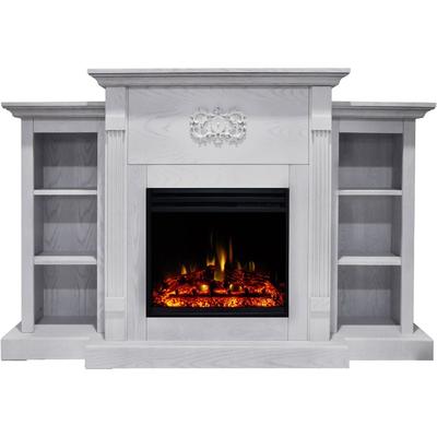 Hanover Classic Electric Fireplace Heater with 72-In. White Mantel, Bookshelves, Deep Log Display and Remote - 72 Inch