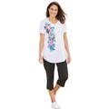 Plus Size Women's Two-Piece V-Neck Tunic & Capri Set by Woman Within in White Multi Tropical (Size 1X)