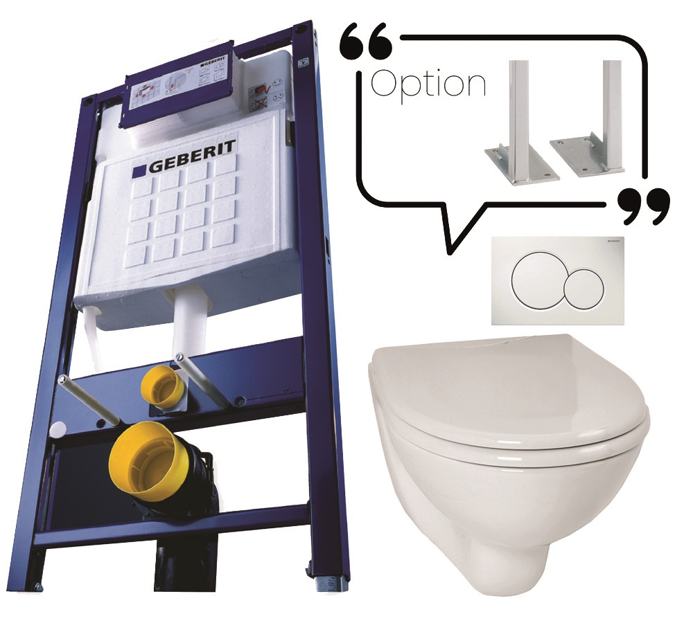 Bâti-support autoportant + cuvette WC courte + abattant et plaque de commande avec jeu de pieds autoportant GEBERIT PROMO4-AUTO