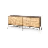 Swordfish Two-Tone Brown Solid Wood 4 Door Cabinet w/ Gold Metal Base Sideboard - 72.0L x 17.7W x 30.1H