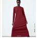 Zara Dresses | Long Dress With Round Neck And Long Sleeves. Color Berry | Color: Red | Size: Xs