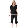 Plus Size Women's Striped Inset & Capri Set by Woman Within in Black Mini Stripe (Size 14/16) Pants