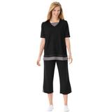 Plus Size Women's Striped Inset & Capri Set by Woman Within in Black Mini Stripe (Size 14/16) Pants