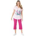 Plus Size Women's Two-Piece V-Neck Tunic & Capri Set by Woman Within in Pink Tropical Placement (Size 2X)