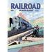 Buyenlarge 'Railroad Magazine: the Mighty Railway, 1945' Vintage Advertisement in Blue/Green | 30 H x 20 W x 1.5 D in | Wayfair 0-587-06097-2C2030