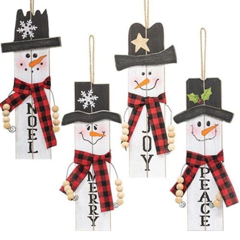 Wooden Beaded Arm Winter Sentiment Hanging Snowman 4 Asstd.