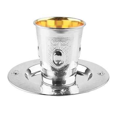 Kiddush Cup Set Eye Frame Design 925 Sterling Silver Coated 3"