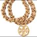 Tory Burch Jewelry | Authentic Tory Burch Chain Leather Double Wrap Bracelet | Color: Gold/Pink | Size: Os