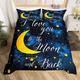 Stars and Moon Duvet Cover Set King Size, Watercolor Navy Blue Galaxy Space Nebula Universe Comforter Cover for Girls Teens, I Love You in the Moon and Back Quilt Cover with 2 Pillowcases