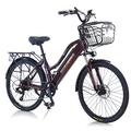 AKEZ Electric Bike for Adults Women, 26’’ Electric Mountain Bike for Women, Removable Lithium-Ion Battery E-bike for Men with Shimano 7 Speed Gear and Dual Disc Brakes (brown)