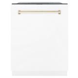 "ZLINE Autograph Edition 24"" 3rd Rack Top Touch Control Tall Tub Dishwasher in White Matte with Gold Handle, 51dBa (DWMTZ-WM-24-G) - ZLINE Kitchen and Bath DWMTZ-WM-24-G"