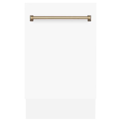 ZLINE Autograph Edition 18‚ Compact 3rd Rack Top Control Dishwasher in White Matte with Champagne Bronze Handle, 51dBa (DWVZ-WM-18-CB) - ZLINE Kitchen and Bath DWVZ-WM-18-CB