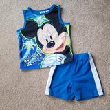 Disney Matching Sets | Disney Mickey Mouse Two Piece Summer Outfit, Baby Boy Toddler Boy, 18 Months | Color: Blue/White | Size: 18mb