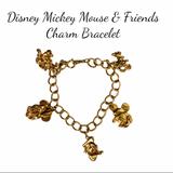 Disney Accessories | Disney Gold Tone 5 Charm Small Bracelet - Mickey, Minnie, Donald, Goofy & Pluto | Color: Gold | Size: Osg