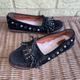 Coach Shoes | Coach Women’s 7 B Black Suede Shearling Moccasin Roccasin Studded Fur Flats | Color: Black/Silver | Size: 7