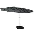 Costway 15 Feet Double-Sided Twin Patio Umbrella with Crank and Base-Gray