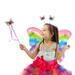 Mozlly Kids Neon Rainbow Glittery Butterfly Fairy Tutu Costume - Includes Wings, Tutu, Wand and Headband - Pretend Play Dress Up For Girls Age 3+ Wing size: 17.7 x 12.5 x 1 inches (4pc Set)
