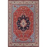 Red/ Ivory/ Blue Heriz Serapi Turkish Area Rug Handmade Wool Carpet - 9'0" x 12'0"