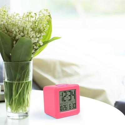 Equity by La Crosse Pink Soft Cube LCD Alarm Clock with Smart Light