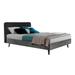 Mid Century Platform Style King Size Bed with Fabric Headboard, Gray