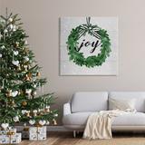 Stupell Industries Joy Sentiment Green Winter Leaf Wreath Snow Pattern Gray Farmhouse Oversized Rustic Framed Giclee Texturized Art By Carol Robinson Canvas | Wayfair