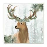 Stupell Industries Winter Forest Elk Festive Pine Antlers Woodland Trees - Painting Wood in Brown | 12 H x 12 W x 0.5 D in | Wayfair