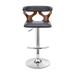 Corrigan Studio® Adjustable Barstool w/ Curved Cut Out Wooden Back, Brown & Gray Wood/Leather/Metal/Faux leather in Gray/Black | Wayfair