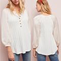 Anthropologie Tops | Anthropologie Meadow Rue Kersee Henley Top | Color: Pink/White | Size: Xs