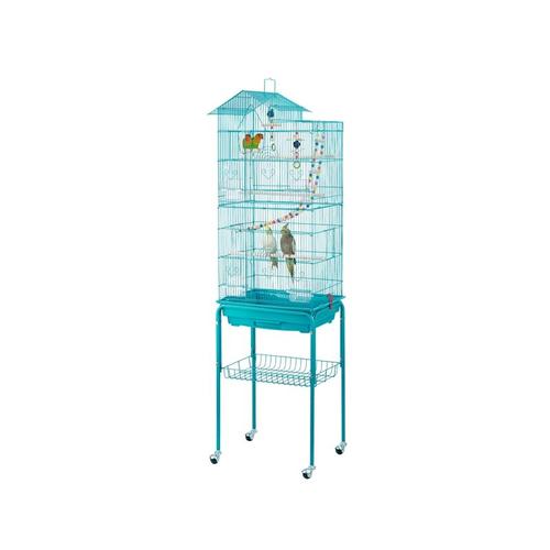 Vogelkäfig Wellensittich Kanarien Käfig mit Vogelspielzeug mit Ständer 46 x 35,5 x 158,5 cm Blau