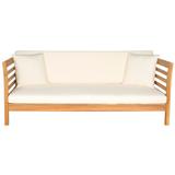 SAFAVIEH Outdoor Living Malibu Ash Grey/ Beige Acacia Wood Cushioned Daybed - 39" W x 71.7" D x 27.2" H