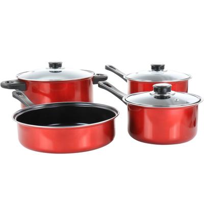 7 Piece Nonstick Steel Cookware Set in Red - 7 Piece Set