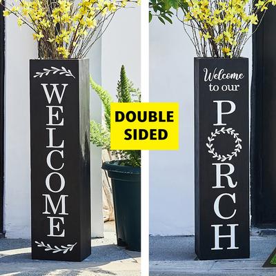 Glitzhome 30"H Rustic Home & Welcome or Porch & Welcome Double Sided Wooden Planter Sign Front Door Decor(2025 Quality-upgraded)